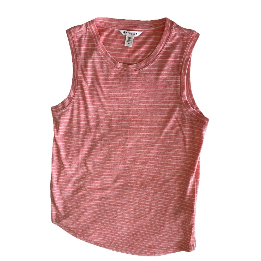 Athleta Women's Medium Breezy Sleeveless Tank Top Coral And White Striped Shirt